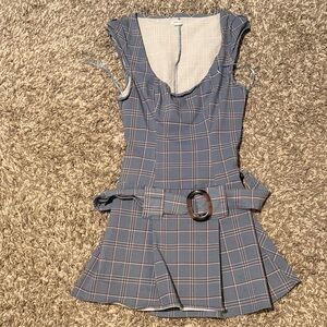 Kimchi Blue Blue Plaid Belted Mini Dress
